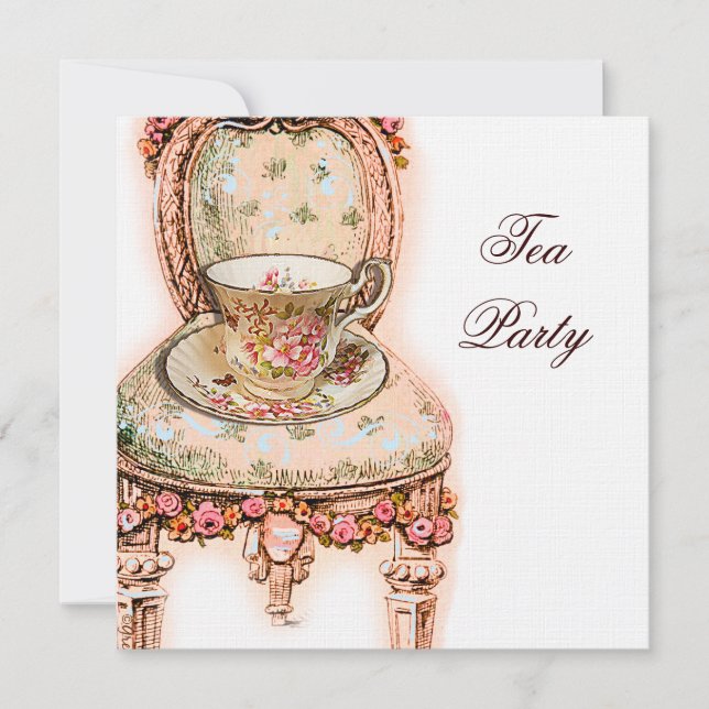 Victorian Rosa ros Tea Party Inbjudningar (Framsida)
