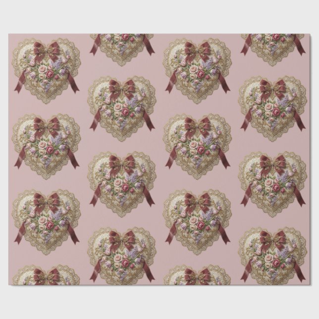 Victorian Rose Lace Heart Wrapping Paper Presentpapper (Seam)