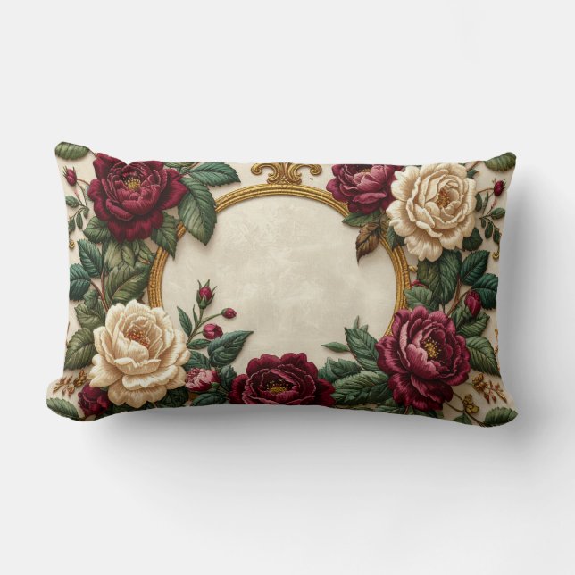 Victorian Roses Gold Oval Frame Pillow - Elegant B Lumbarkudde (Framsida)