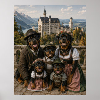 Victorian Rottweiler Family at Neuschwanstein Cast Poster