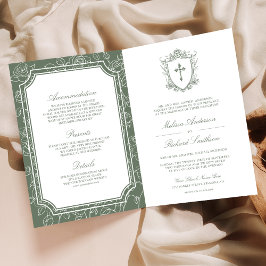 Victorian Sage Green Catholic QR Code Wedding Inbjudan