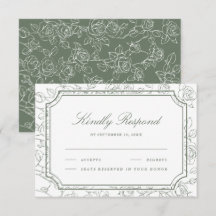 Victorian Sage Green Floral Line Art Wedding