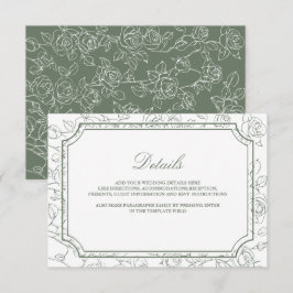 Victorian Sage Green Line Art Wedding Details Tilläggskort