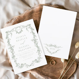 Victorian Sage Grönt Blommigt Bröllop Monogram Inbjudningar