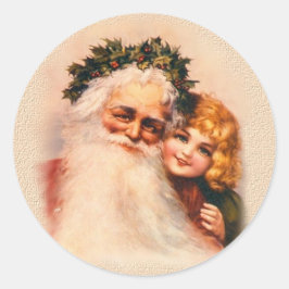 Victorian Santa and Girl Runt Klistermärke