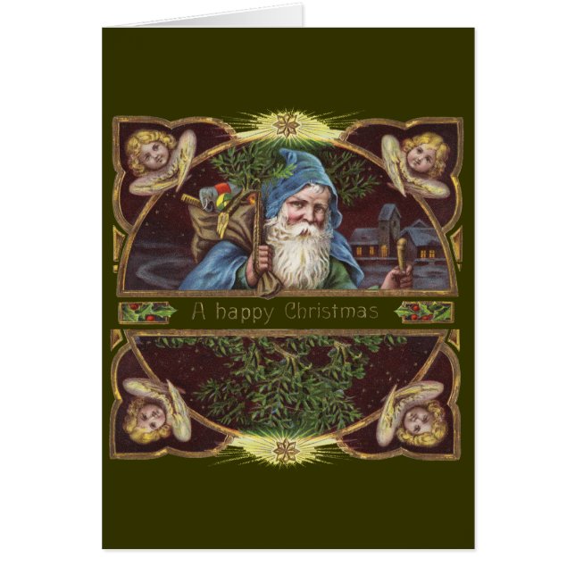 Victorian Santa Änglar jul Antique Hälsningskort (Framsidan)