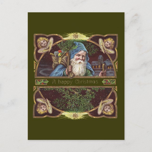 Victorian Santa Änglar jul Antique Helg Vykort (Framsida)