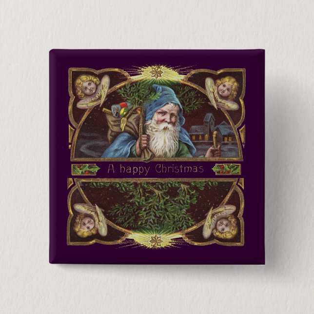 Victorian Santa Änglar jul Antique Knapp (Framsida)
