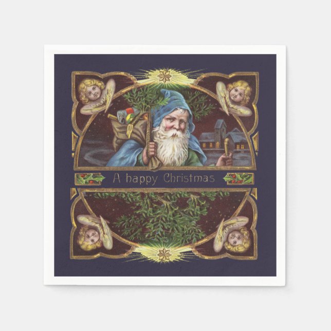 Victorian Santa Änglar jul Antique Pappersservett (Framsidan)