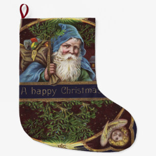 Victorian Santa Änglar jul Antique Stor Julstrumpa