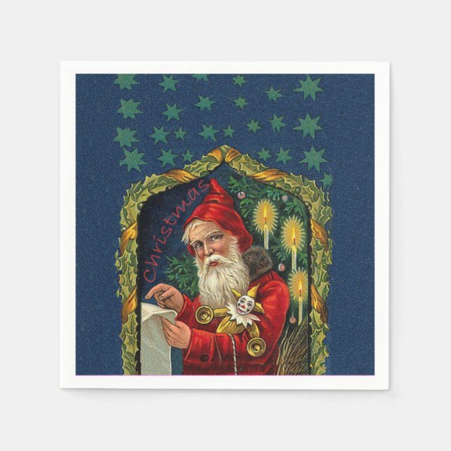 Victorian Santa Checking List Candles Holly Pappersservett (Framsidan)