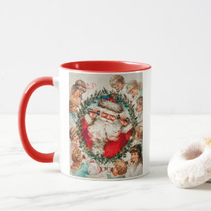 Victorian Santa Claus på telefon med barn Mugg