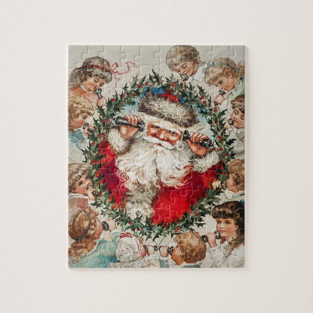 Victorian Santa Claus på telefon med barn Pussel (Vertikal)