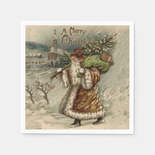 Victorian Santa Claus With Christmas Tree Pappersservett (Framsidan)