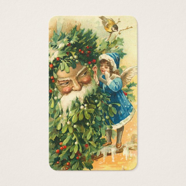 Victorian Santa & Fae Mini Hälsning eller Gift Mär Visitkort (Framsidan)
