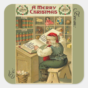 Victorian Santa Gift Märkre Fyrkantigt Klistermärke