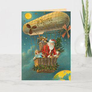 Victorian Santa i en ballong Helgkort