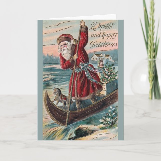 Victorian Santa in Canoe julhälsningskort Helgkort (Framsida)