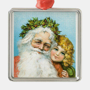 Victorian Santa med flickan Julgransprydnad Metall