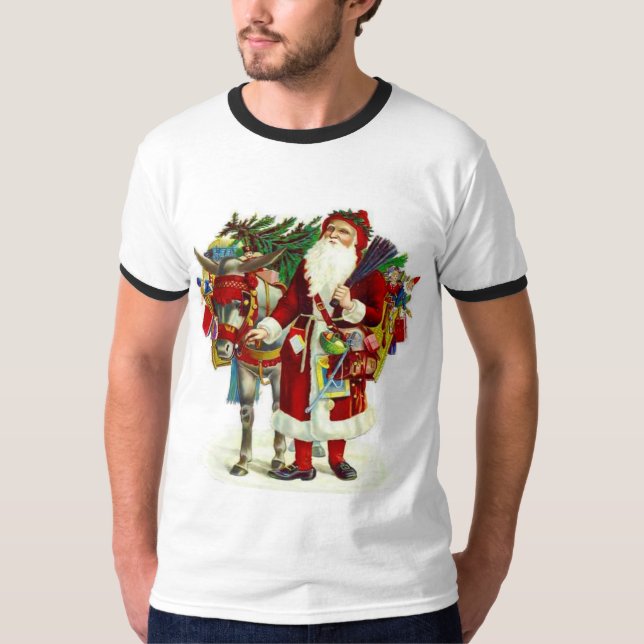 Victorian Santa och Donkey Tee Shirt (Framsida)