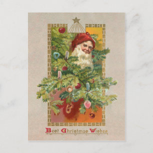 Victorian Santa och Julgran Helg Vykort