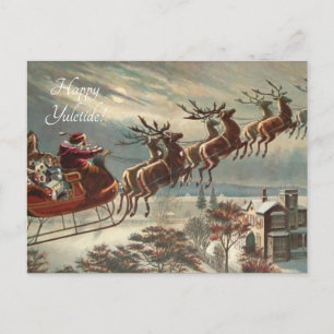 Victorian Santa sleigh över staden Vykort