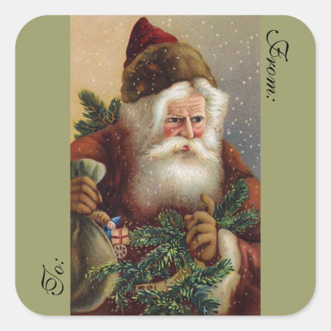 Victorian Santa Stickers Fyrkantigt Klistermärke (Framsida)