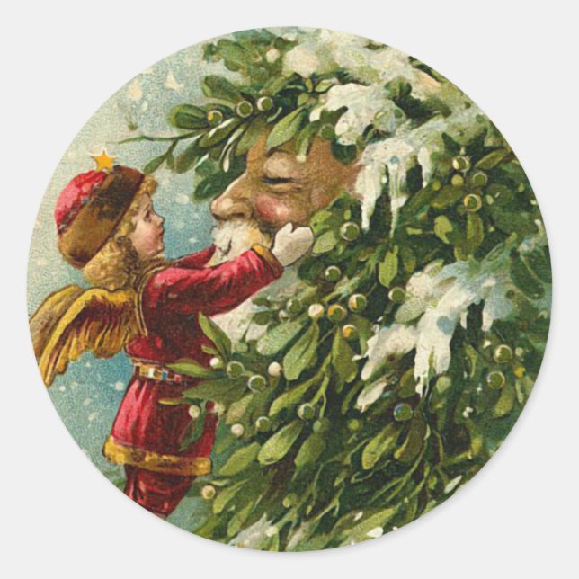 Victorian Santa Stickers Runt Klistermärke (Framsida)