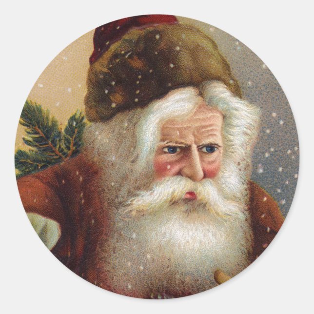 Victorian Santa Stickers Runt Klistermärke (Framsida)