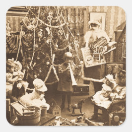 Victorian Santa Vintage Stereoview Sepia Fyrkantigt Klistermärke