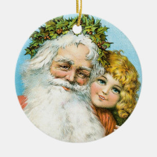 Victorian Santa with Girl Julgransprydnad Keramik