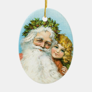 Victorian Santa with Girl Julgransprydnad Keramik