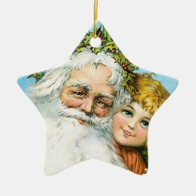 Victorian Santa with Girl Julgransprydnad Keramik (Framsidan)