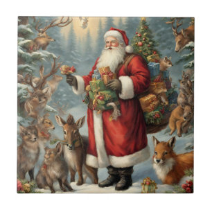Victorian Santa with Present and Forest Animals Kakelplatta
