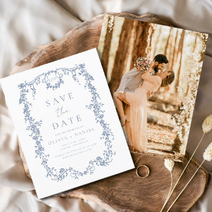 Victorian Save Date Photo Fransk Bröllop Flygblad