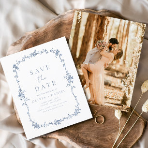 Victorian Save Date Photo Fransk Bröllop Flygblad