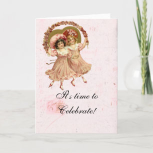 Victorian Shabby Rosa Girl Girl Girl's Birthday Ca Tack Kort
