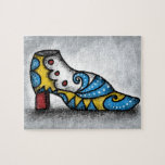 Victorian Shoe Jigszle Puzzle Pussel<br><div class="desc">Viktorianska skor har en fantasifull och färglös vintage. I primär färg av rött,  gult och blått med vita prickar för trim och grått bakgrund.</div>