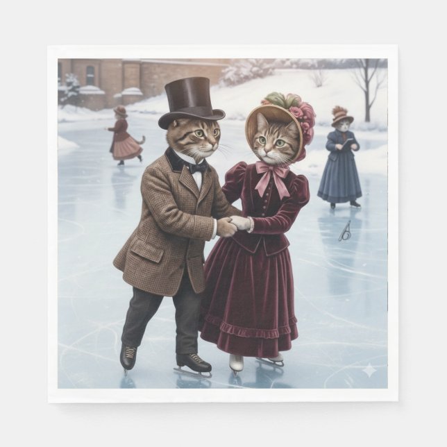 Victorian Skating Cats Napkins Pappersservett (Framsidan)