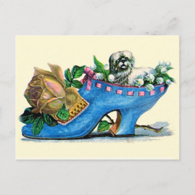 Victorian Slipper med valp och Ro Vykort (Framsida)