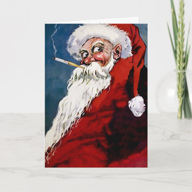 Victorian Smoking Santa jul Helgkort (Framsida)