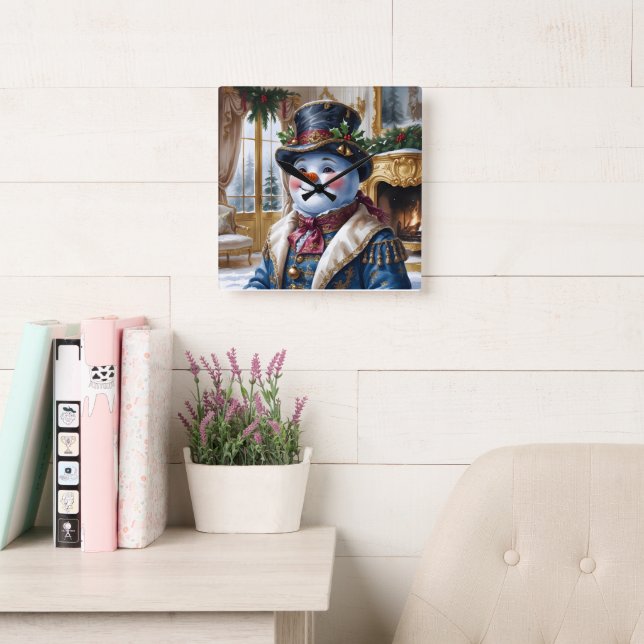 Victorian Snowman Christmas Design Fyrkantig Klocka (Läsesal)