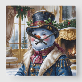 Victorian Snowman Christmas Design Fyrkantig Klocka