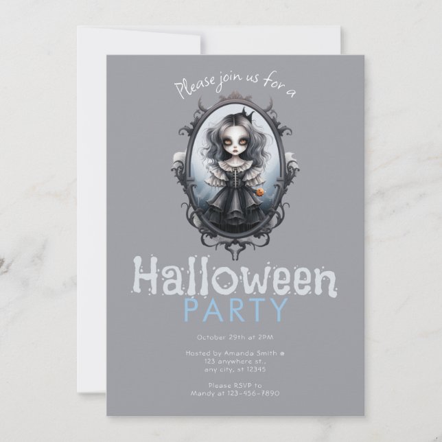Victorian Spegel och Gothic Girl Halloween fest Inbjudningar (Framsida)