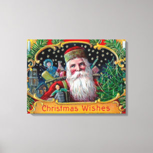 Victorian St. Nick med Guld Stars och Leksak Canvastryck