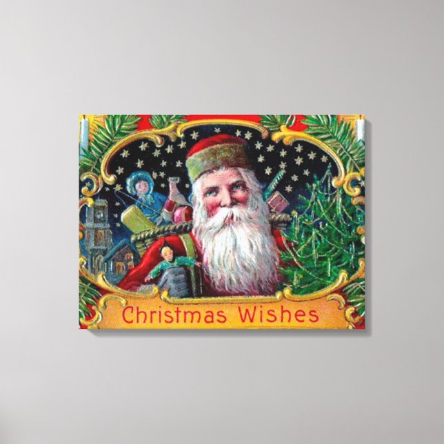 Victorian St. Nick med Guld Stars och Leksak Canvastryck (Framsida)