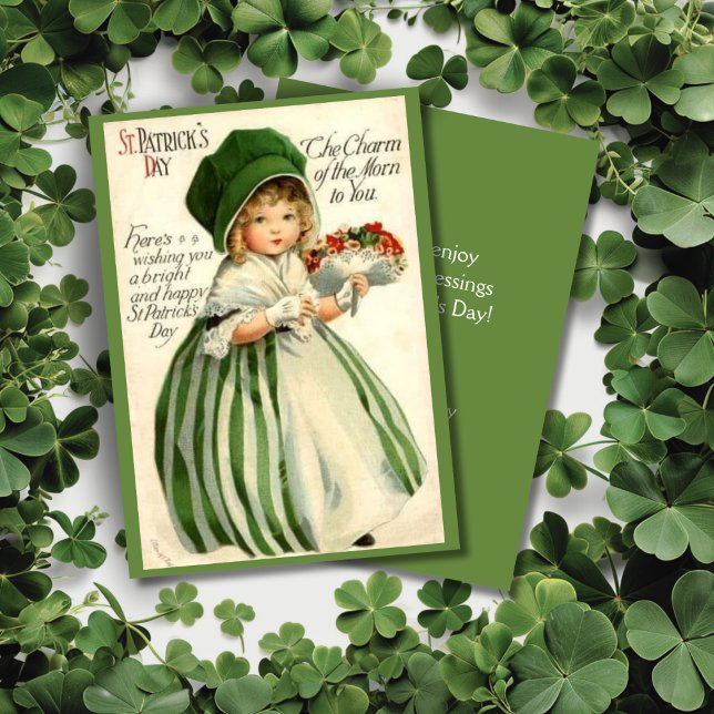 Victorian St. Patrick's Day Girl Anpassningsbar Vi Julkort (Victorian St. Patrick's Day Girl Custom Vintage Holiday Card. Add your name & a special message)