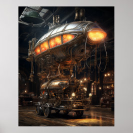 Victorian Steampunk Bibliotek Antique Zeppelin Mod Poster