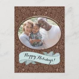 Victorian Steampunk Brown & White Gears Teckning Vykort