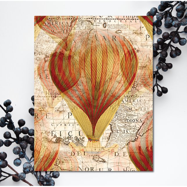 Victorian Steampunk Collage of Luftballongs Inbjudan Vykort (This hot air balloon postcard is an invitation for you to personalize.)